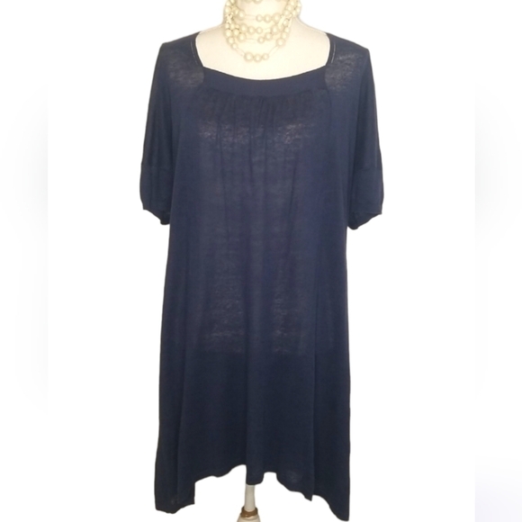 Sandro sheer blue linen knit blend dress Open Knit short sleeve Sz2 is US 4/6 - Picture 2 of 16